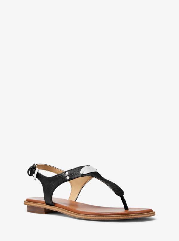 Damske Sandále Michael Kors Logo Plate Leather Čierne - Topanky Michael Kors Lacne | VBQTS-3412